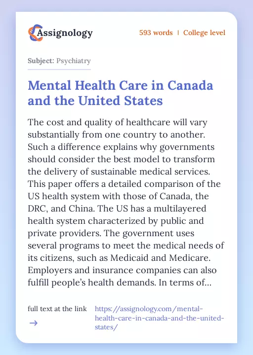 Mental Health Care in Canada and the United States - Essay Preview