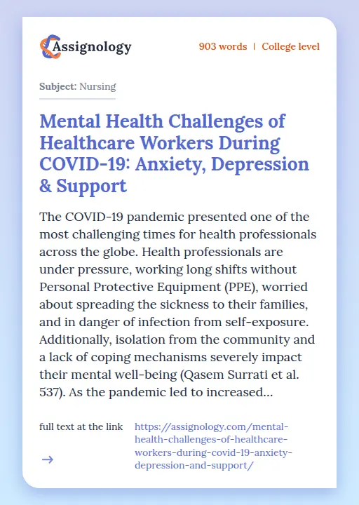 Mental Health Challenges of Healthcare Workers During COVID-19: Anxiety, Depression & Support - Essay Preview