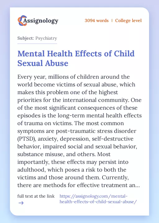 Mental Health Effects of Child Sexual Abuse - Essay Preview