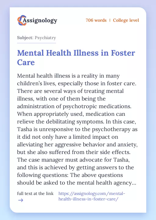 Mental Health Illness in Foster Care - Essay Preview