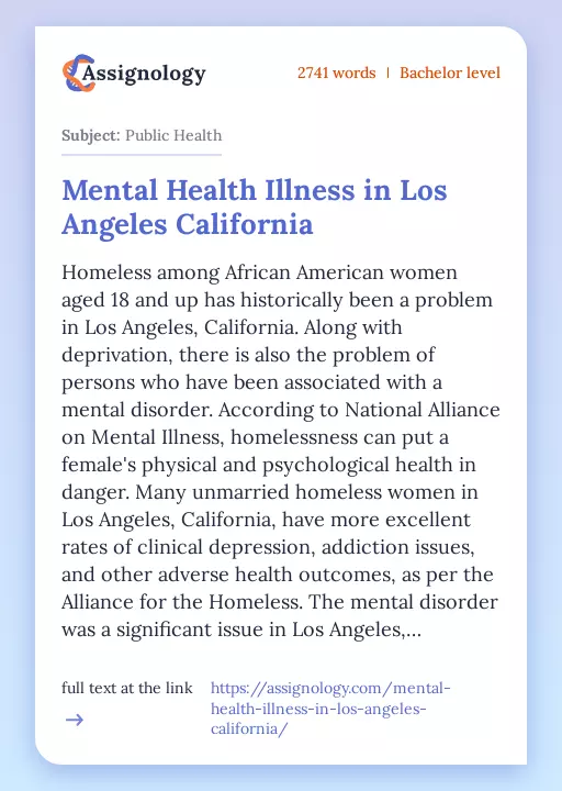 Mental Health Illness in Los Angeles California - Essay Preview