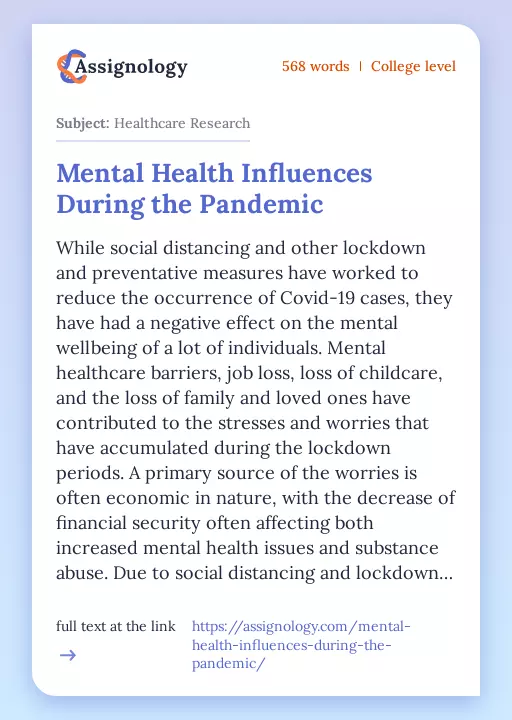 Mental Health Influences During the Pandemic - Essay Preview