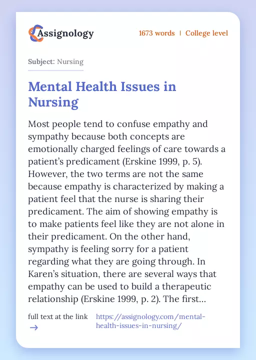 Mental Health Issues in Nursing - Essay Preview