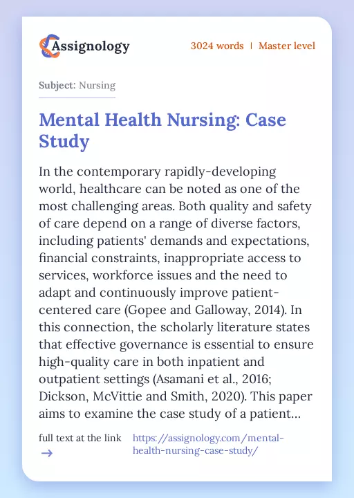 Mental Health Nursing: Case Study - Essay Preview