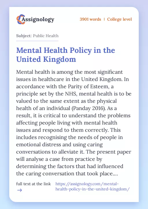 Mental Health Policy in the United Kingdom - Essay Preview