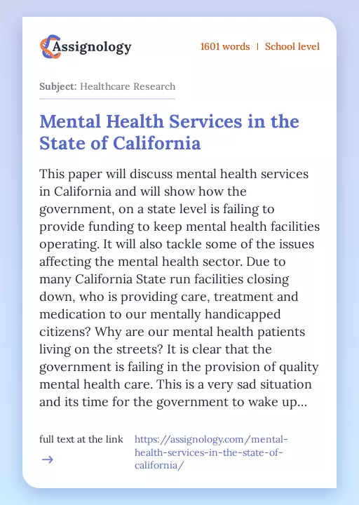 Mental Health Services in the State of California - Essay Preview