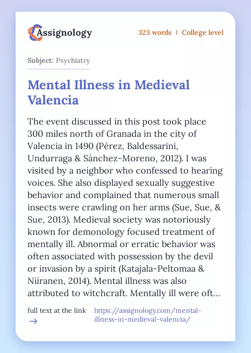 Mental Illness in Medieval Valencia - Essay Preview
