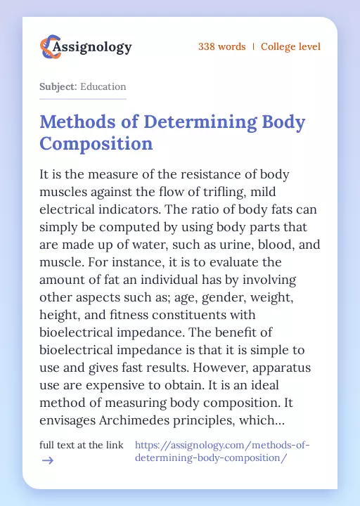 Methods of Determining Body Composition - Essay Preview