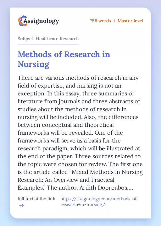 Methods of Research in Nursing - Essay Preview