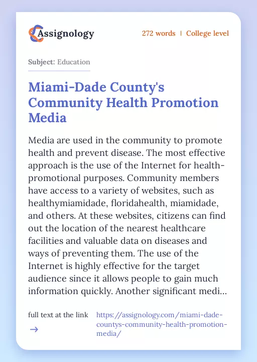 Miami-Dade County's Community Health Promotion Media - Essay Preview