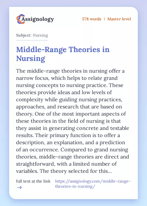 Middle-Range Theories in Nursing - Essay Preview