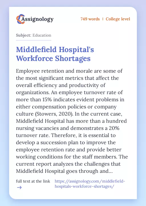 Middlefield Hospital's Workforce Shortages - Essay Preview