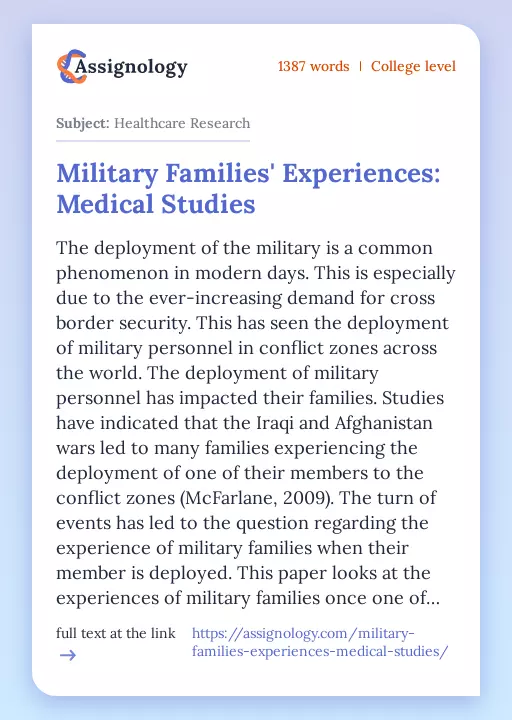 Military Families' Experiences: Medical Studies - Essay Preview