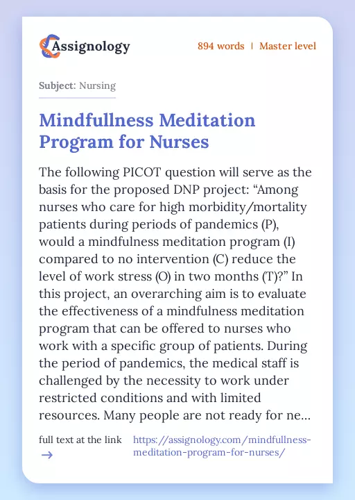 Mindfullness Meditation Program for Nurses - Essay Preview