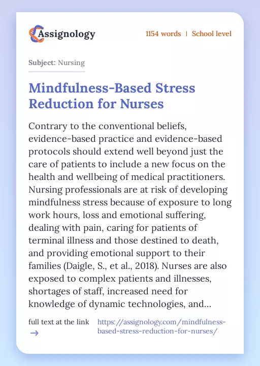 Mindfulness-Based Stress Reduction for Nurses - Essay Preview