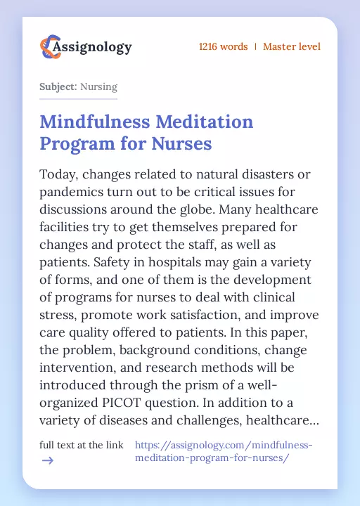 Mindfulness Meditation Program for Nurses - Essay Preview