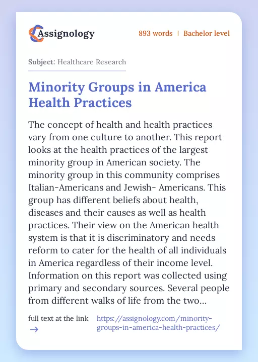 Minority Groups in America Health Practices - Essay Preview