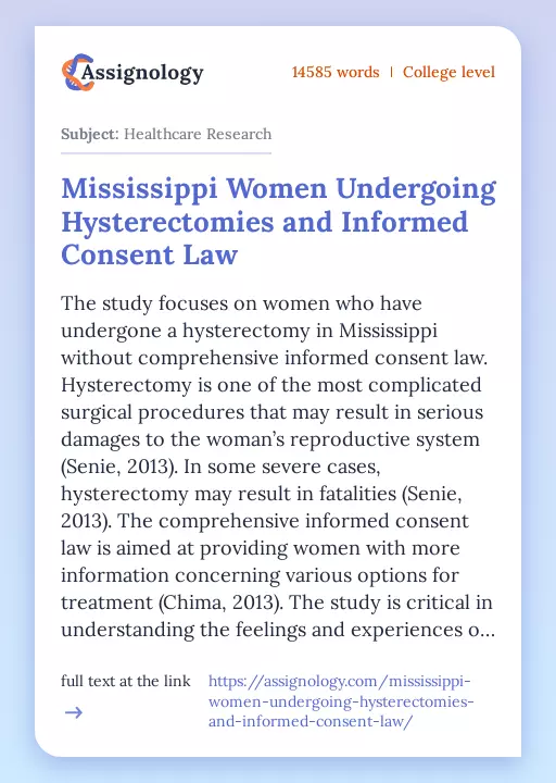 Mississippi Women Undergoing Hysterectomies and Informed Consent Law - Essay Preview