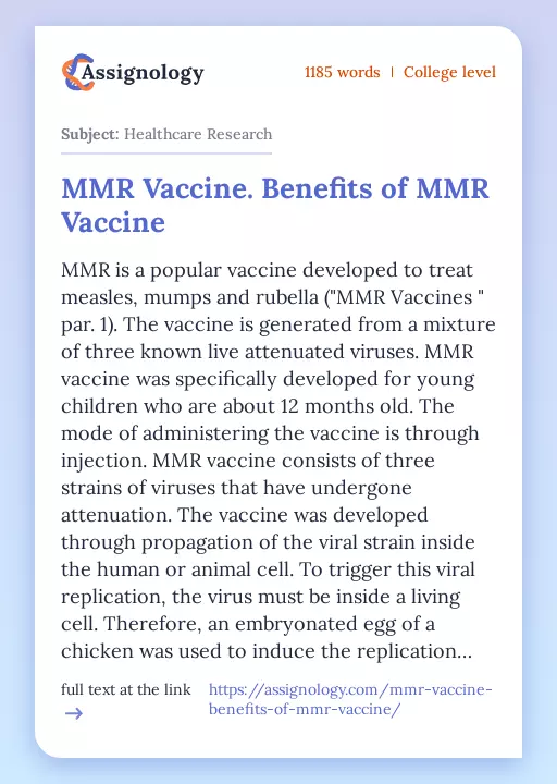 MMR Vaccine. Benefits of MMR Vaccine - Essay Preview