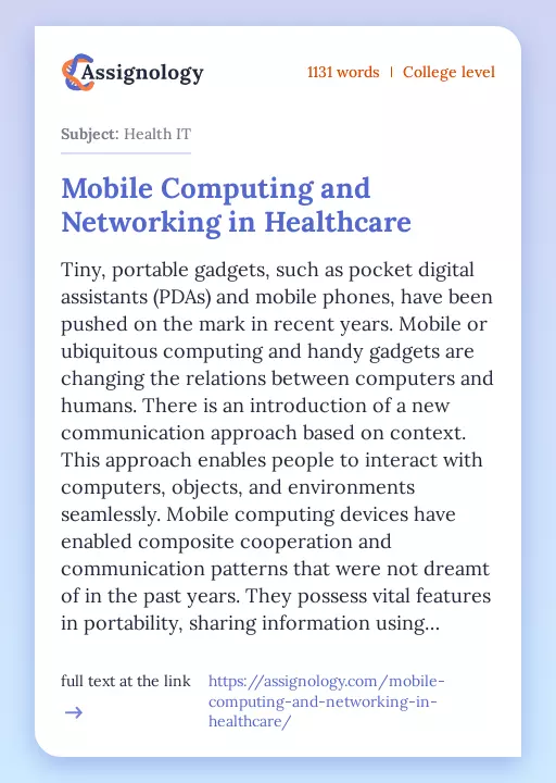 Mobile Computing and Networking in Healthcare - Essay Preview