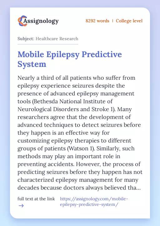 Mobile Epilepsy Predictive System - Essay Preview