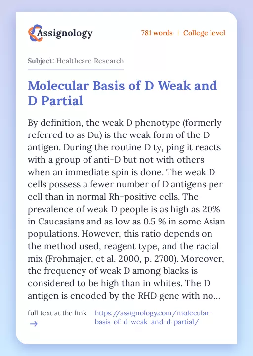 Molecular Basis of D Weak and D Partial - Essay Preview