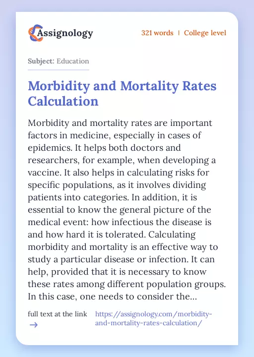 Morbidity and Mortality Rates Calculation - Essay Preview