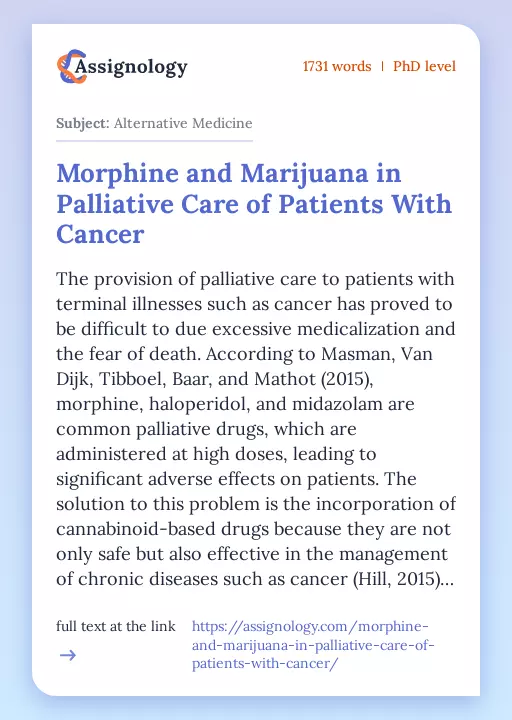 Morphine and Marijuana in Palliative Care of Patients With Cancer - Essay Preview