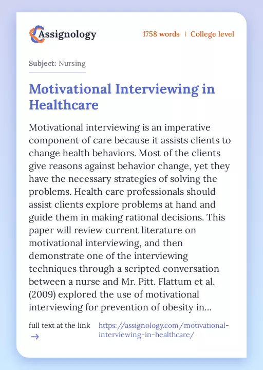 Motivational Interviewing in Healthcare - Essay Preview