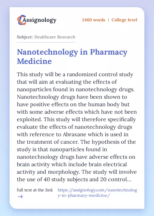 Nanotechnology in Pharmacy Medicine - Essay Preview