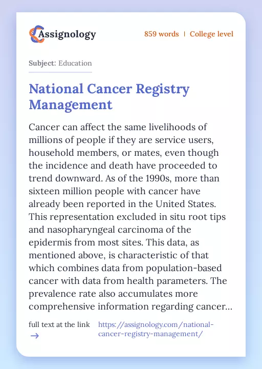National Cancer Registry Management - Essay Preview