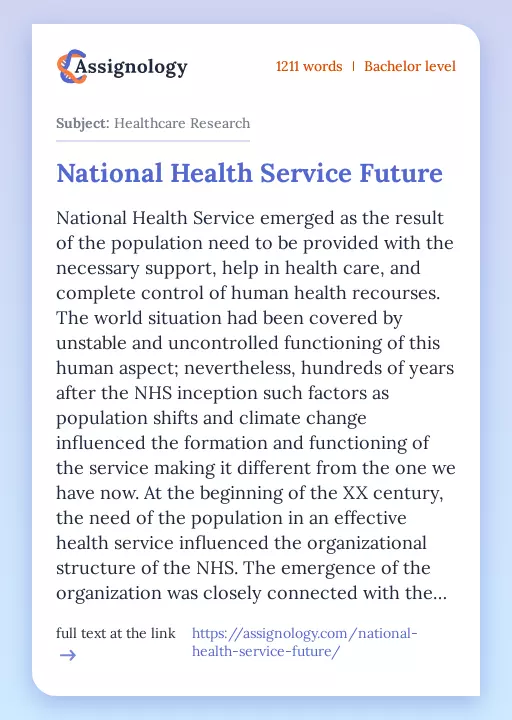 National Health Service Future - Essay Preview