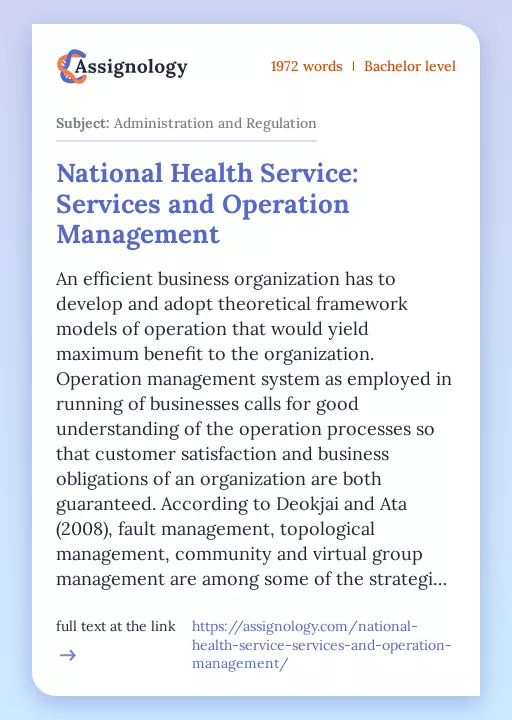 National Health Service: Services and Operation Management - Essay Preview