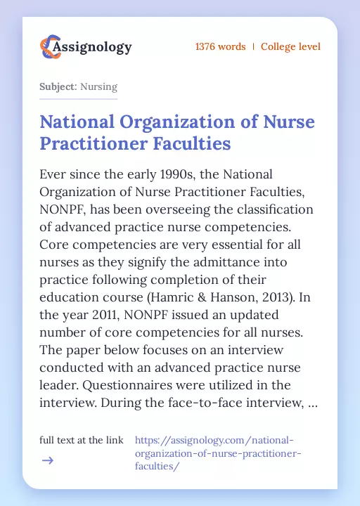 National Organization of Nurse Practitioner Faculties - Essay Preview