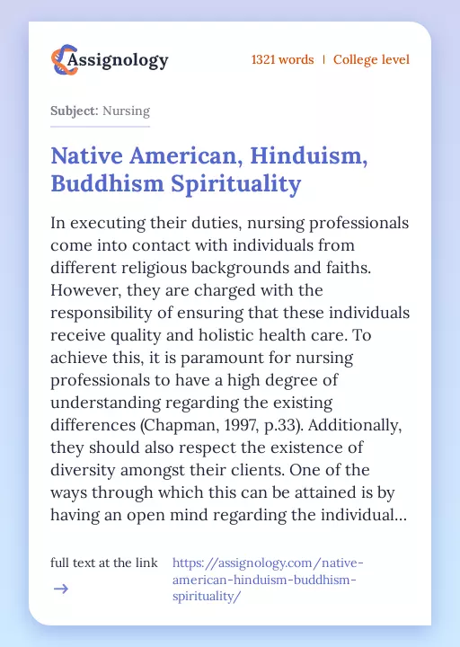 Native American, Hinduism, Buddhism Spirituality - Essay Preview