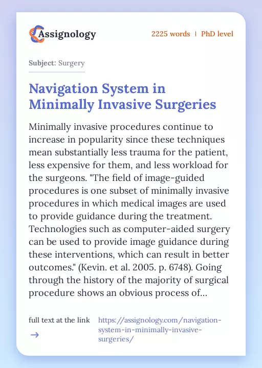 Navigation System in Minimally Invasive Surgeries - Essay Preview