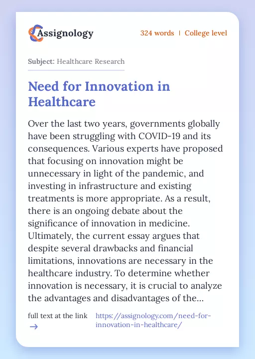 Need for Innovation in Healthcare - Essay Preview