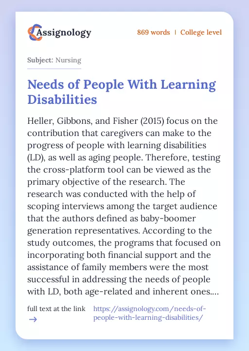 Needs of People With Learning Disabilities - Essay Preview