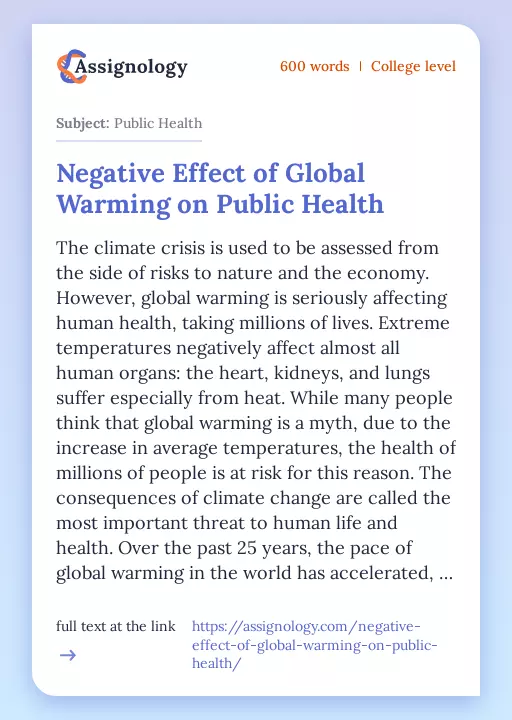 Negative Effect of Global Warming on Public Health - Essay Preview