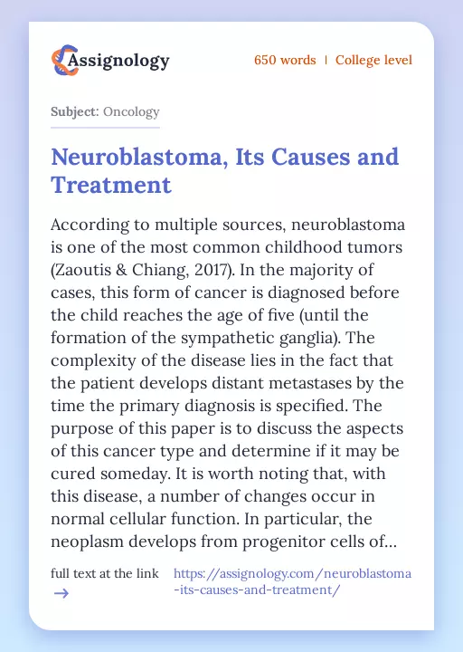 Neuroblastoma, Its Causes and Treatment - Essay Preview