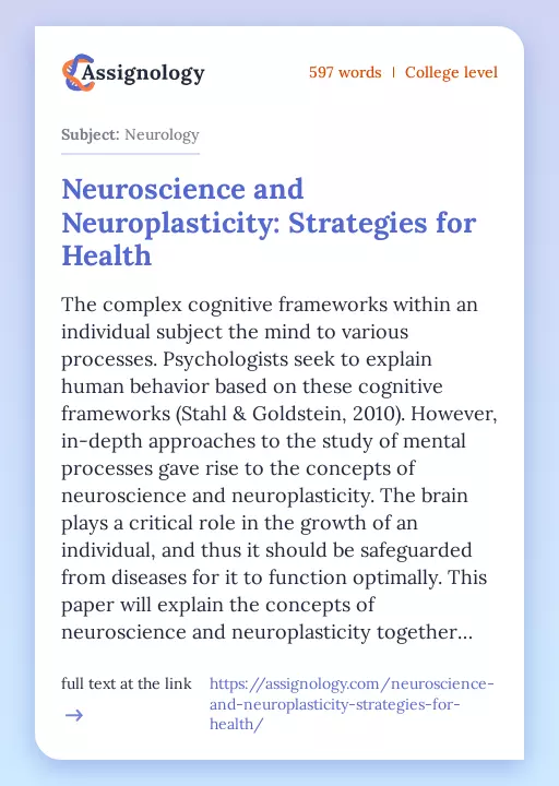 Neuroscience and Neuroplasticity: Strategies for Health - Essay Preview
