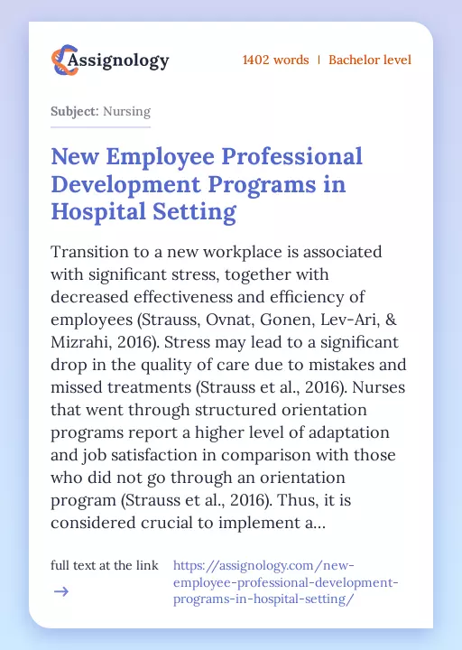 New Employee Professional Development Programs in Hospital Setting - Essay Preview