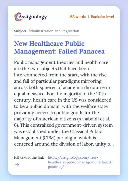New Healthcare Public Management: Failed Panacea - Essay Preview
