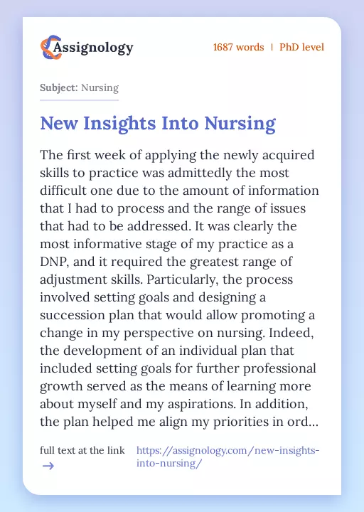 New Insights Into Nursing - Essay Preview