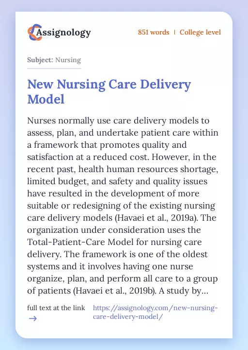 New Nursing Care Delivery Model - Essay Preview