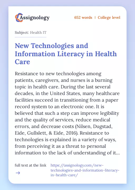 New Technologies and Information Literacy in Health Care - Essay Preview