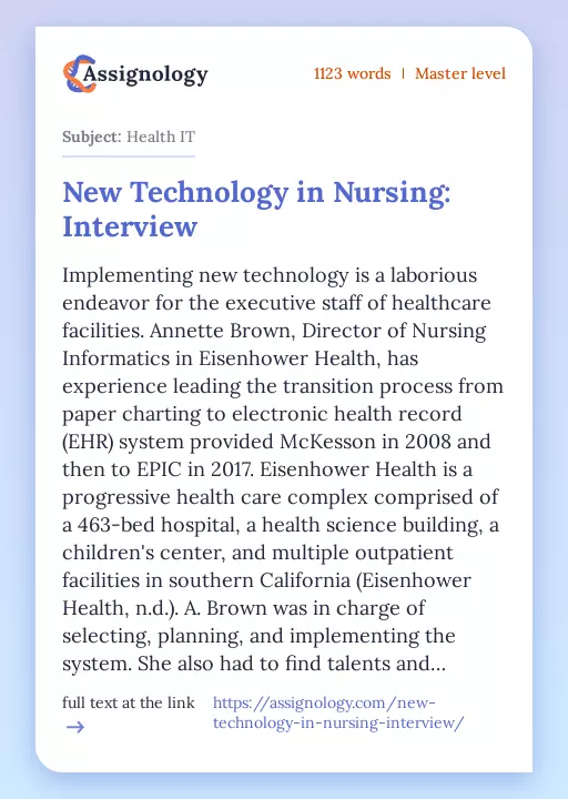 New Technology in Nursing: Interview - Essay Preview