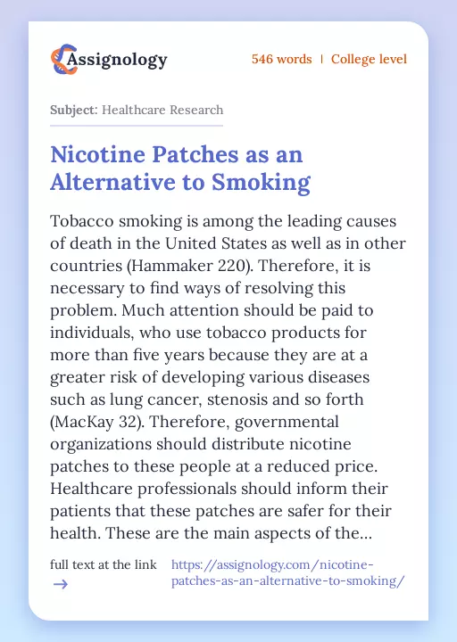 Nicotine Patches as an Alternative to Smoking - Essay Preview