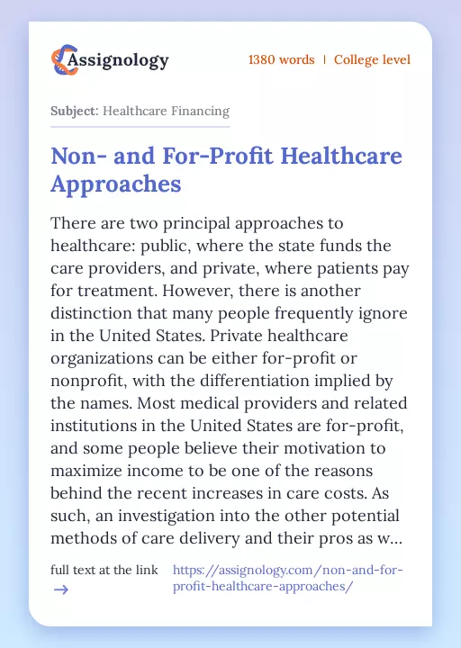 Non- and For-Profit Healthcare Approaches - Essay Preview