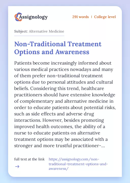 Non-Traditional Treatment Options and Awareness - Essay Preview